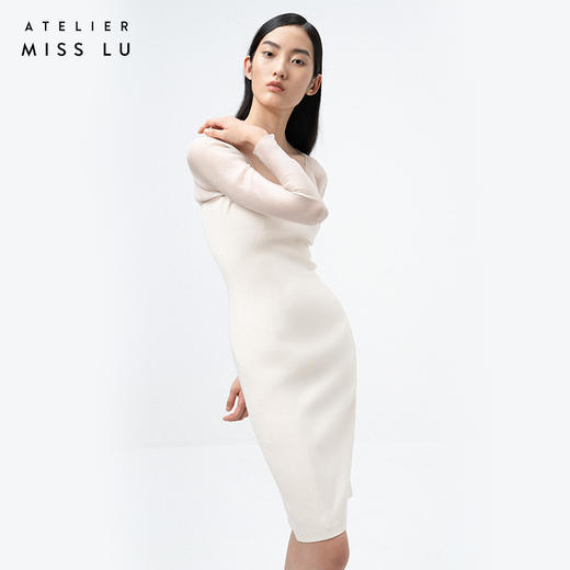 AtelierMissLu / Fantasia-白色薄纱典雅修身连衣裙 商品图2