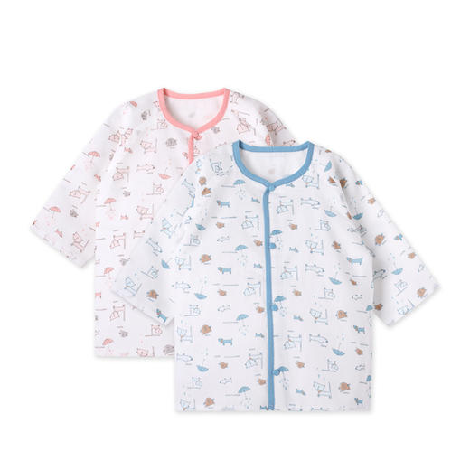 小米米童衣宝宝纯棉长袖上衣儿童对襟T恤开肩衣婴幼儿无骨家居服 商品图0