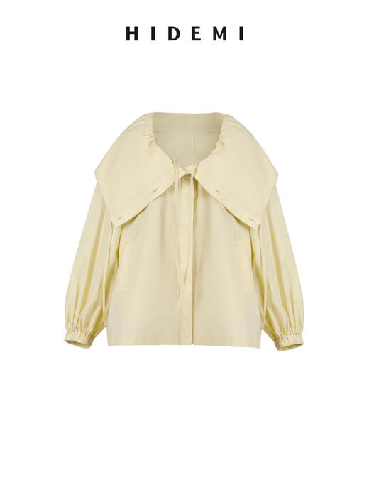 HIDEMI大翻领抽绳设计感短款风衣 黑色/米白色 商品图12