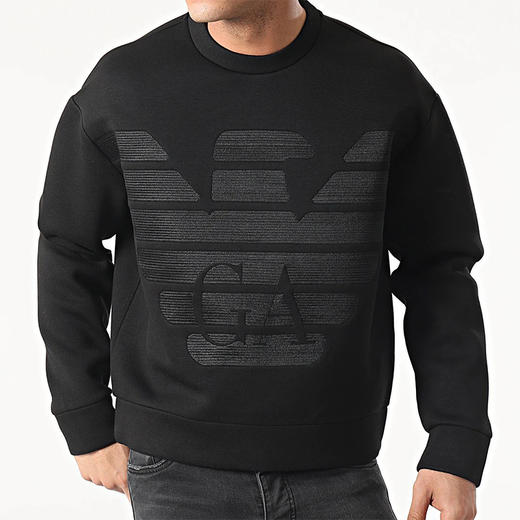 ARMANI 阿玛尼 男士标志刺绣圆领长袖卫衣 黑色 3K1MD5 1JUWZ 0029 商品图1