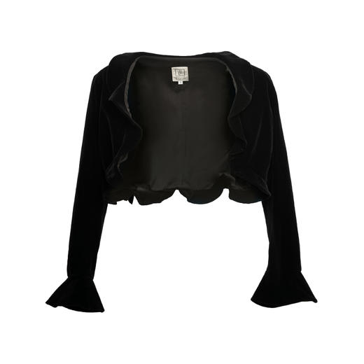 AtelierMissLu /Celestina -墨黑丝绒荷叶领短外套 商品图4