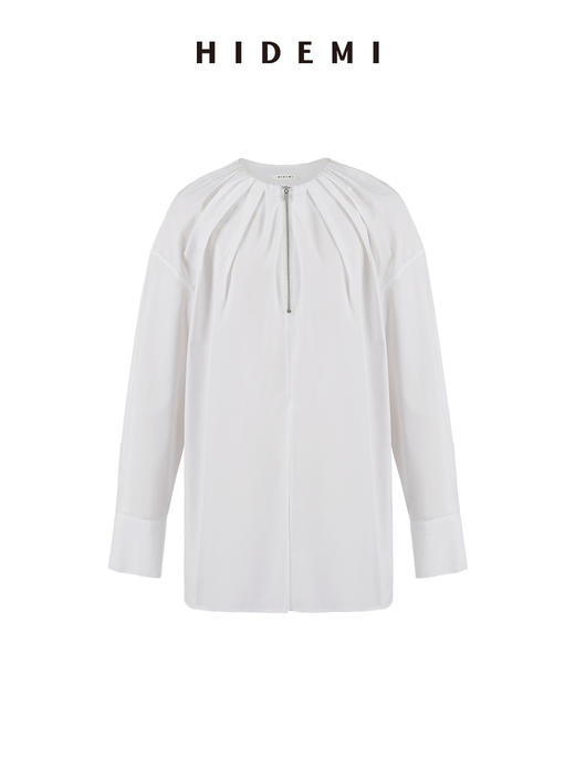 HIDEMI本期必入拉链褶皱廓形衬衫 黑色/白色 商品图12