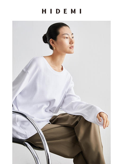 HIDEMI基础经典款有机棉宽松T恤 条纹/黑色/白色 商品图8