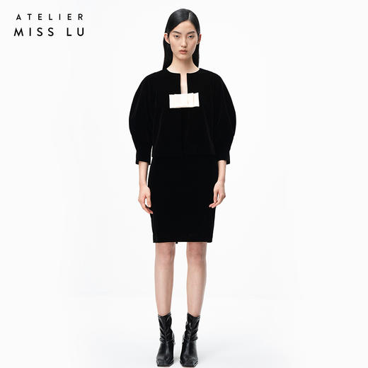 AtelierMissLu /Lluvia-墨黑丝绒装饰短外套 商品图0