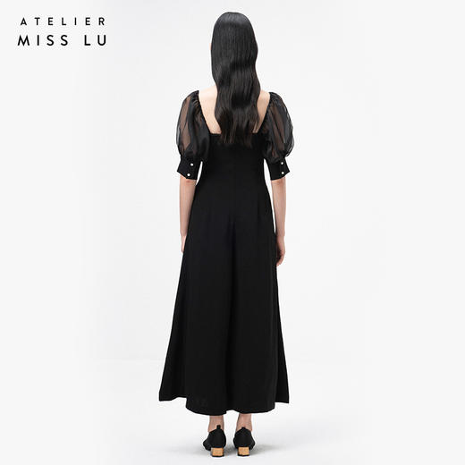 AtelierMissLu / Charlize 光泽黑蓬蓬纱袖连体裤 商品图3