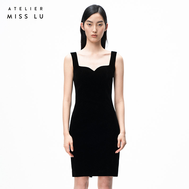 AtelierMissLu /Yvonne-墨黑丝绒修身吊带裙