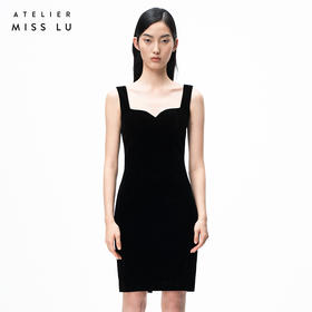 AtelierMissLu /Yvonne-墨黑丝绒修身吊带裙