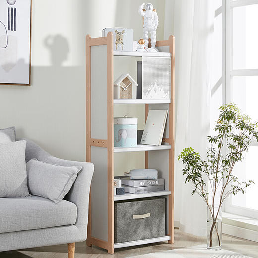 2平米儿童书架书柜 魔法收纳柜 多层落地书柜卧室置物架（含收纳盒） 白色 0.6米宽 商品图1