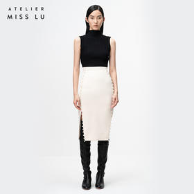 AtelierMissLu / Elma 白色珍珠开衩半身裙