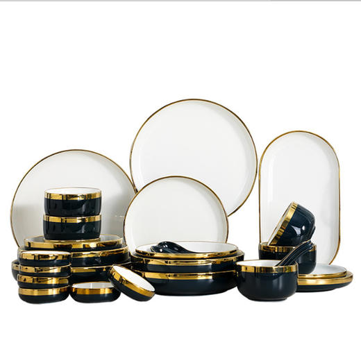 厂家直供北欧风网红绿色金边陶瓷碗碟盘餐具套装家用轻奢创意饭碗 商品图4