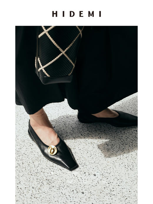 HIDEMI波纹金属扣小羊皮平底鞋 商品图1