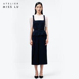 AtelierMissLu /Liliana-泡泡袖藏青拼白短上衣