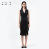 【润夜】AtelierMissLu设计师V领珍珠手订开叉黑色修身连衣裙/0000673A 商品缩略图0