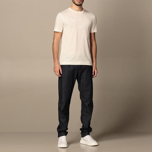 ARMANI 阿玛尼 男士棉质徽标圆领短袖T恤 白色 3K1TE6 1JSHZ 0101 商品图3