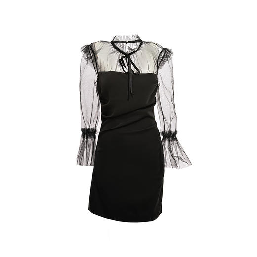 AtelierMissLu—黑色拼纱造型连身短裙 商品图4