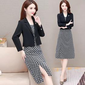 YWE-JMYS-MB06秋新款小西装印花时尚气质两件套装连衣裙