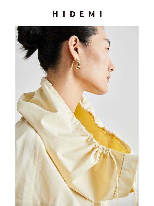 HIDEMI大翻领抽绳设计感短款风衣 黑色/米白色 商品图8