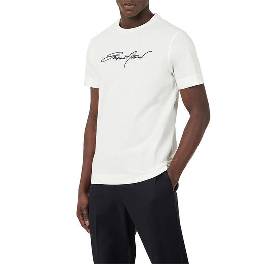 ARMANI 阿玛尼 男士签名刺绣圆领短袖T恤 白色 3K1TL6 1JULZ 0101 商品图1