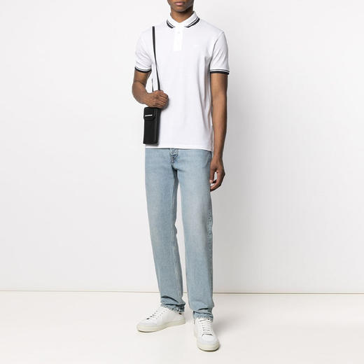 ARMANI 阿玛尼 男士棉质条纹边翻领短袖T恤 白色 3K1FL8 1JTKZ 0100 商品图3