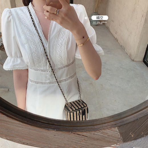 【金蘑菇菇 夏日女友系列】温柔风甜美气质小白裙法式初恋仙女裙 商品图1