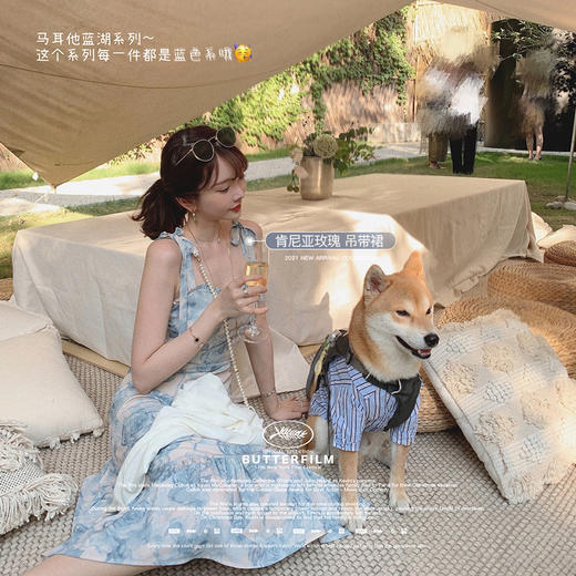 【金蘑菇菇 马耳他蓝湖系列】治愈清爽蓝白色系水墨无袖连衣裙 商品图2