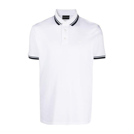 ARMANI 阿玛尼 男士棉质条纹边翻领短袖T恤 白色 3K1FL8 1JTKZ 0100 商品图0