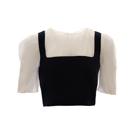 AtelierMissLu /Liliana-泡泡袖藏青拼白短上衣 商品图4