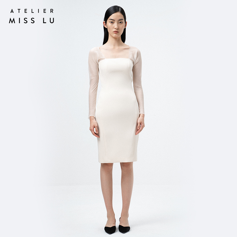 AtelierMissLu / Fantasia-白色薄纱典雅修身连衣裙