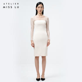 AtelierMissLu / Fantasia-白色薄纱典雅修身连衣裙