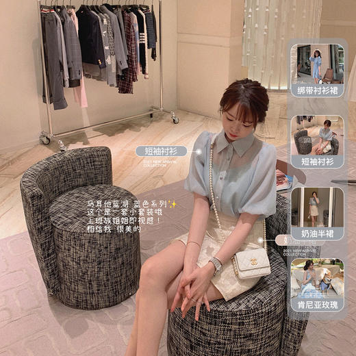 【金蘑菇菇 马耳他蓝湖系列】治愈清爽蓝白色系水墨无袖连衣裙 商品图1