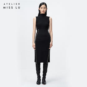 AtelierMissLu/ Marjorie-黑色高领珠饰针织背心