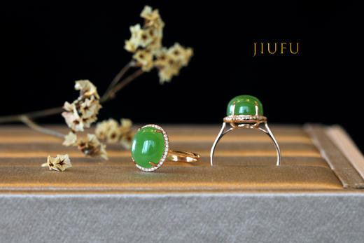 18K玫瑰金和田玉（碧玉）满钻戒指/多种规格可选 (圈口请备注留言) 商品图7