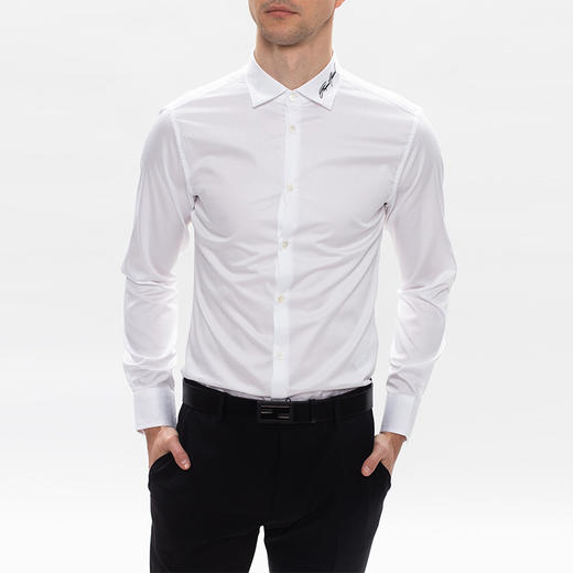 ARMANI 阿玛尼 男士棉质翻领鹰标刺绣长袖衬衫 白色 3K1CC3 1NXRZ 0152 商品图1