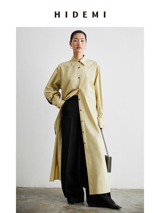 HIDEMI撞色拼接廓形长款衬衫 商品图0