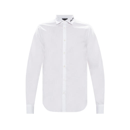 ARMANI 阿玛尼 男士棉质翻领鹰标刺绣长袖衬衫 白色 3K1CC3 1NXRZ 0152 商品图0