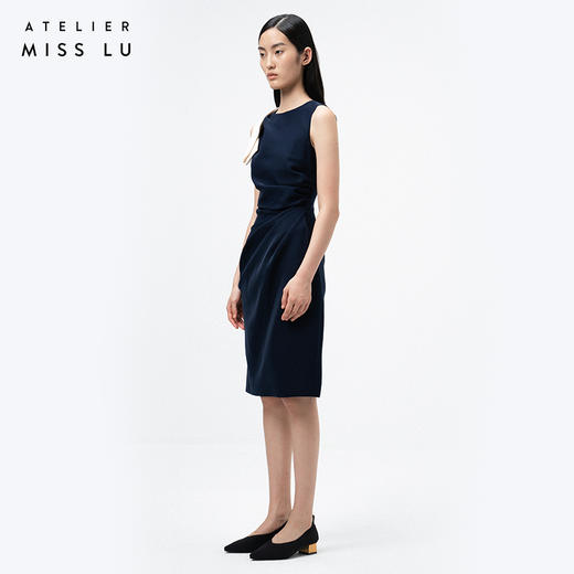 AtelierMissLu /Garcia-藏青拼白褶皱连衣裙 商品图1