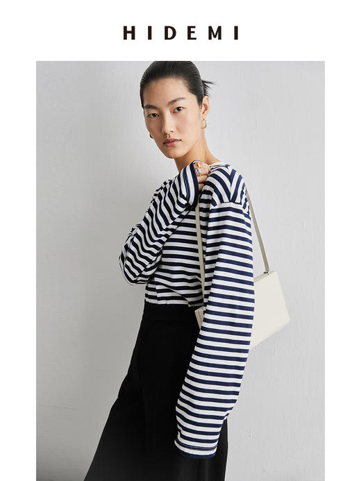 HIDEMI基础经典款有机棉宽松T恤 条纹/黑色/白色 商品图6