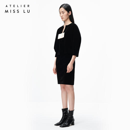AtelierMissLu /Lluvia-墨黑丝绒装饰短外套 商品图1