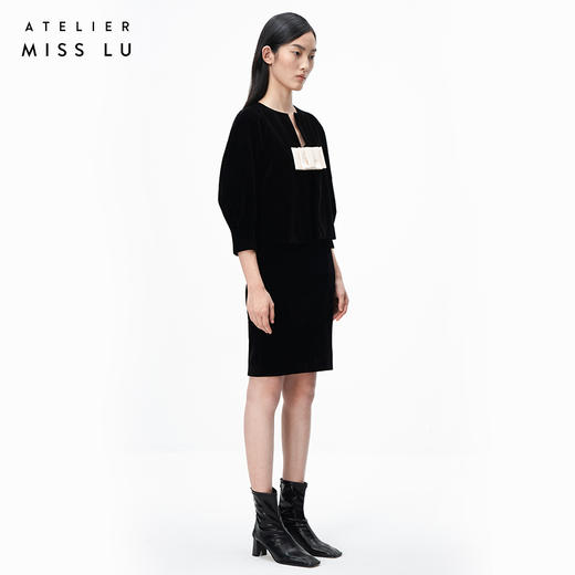 AtelierMissLu /Lluvia-墨黑丝绒装饰短外套 商品图2