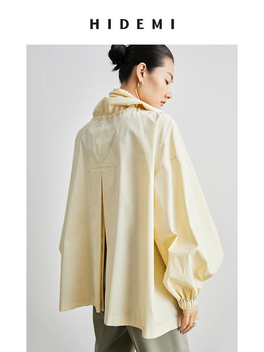 HIDEMI大翻领抽绳设计感短款风衣 黑色/米白色 商品图9