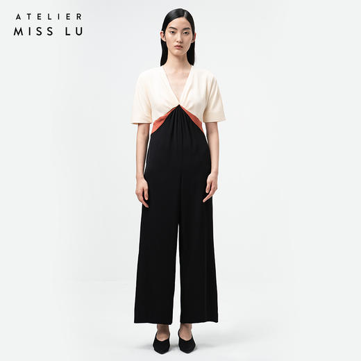 AtelierMissLu—黑白橘撞色高腰连体裤/0000053 商品图0
