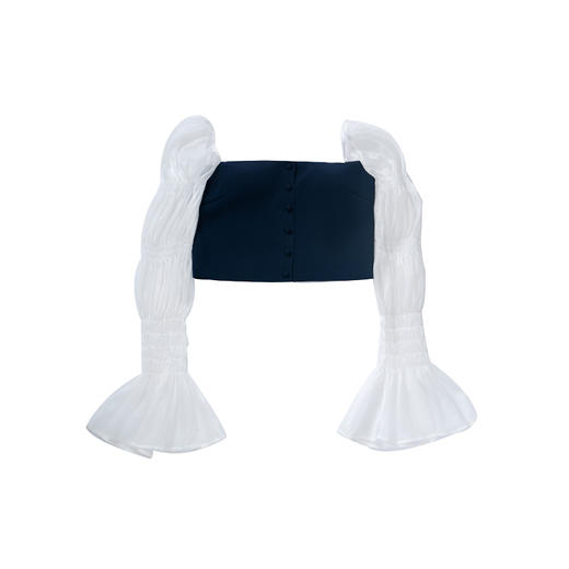 AtelierMissLu /Evy-藏青拼白纱袖短上衣 商品图4