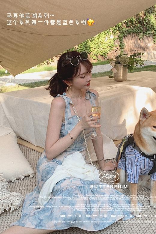 【金蘑菇菇 马耳他蓝湖系列】治愈清爽蓝白色系水墨无袖连衣裙 商品图4