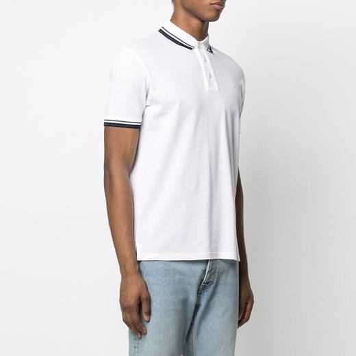 ARMANI 阿玛尼 男士棉质条纹边翻领短袖T恤 白色 3K1FL8 1JTKZ 0100 商品图1