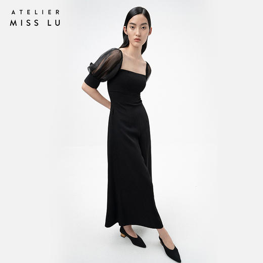 AtelierMissLu / Charlize 光泽黑蓬蓬纱袖连体裤 商品图2