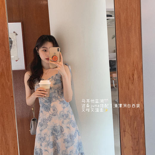 【金蘑菇菇 马耳他蓝湖系列】治愈清爽蓝白色系水墨无袖连衣裙 商品图5