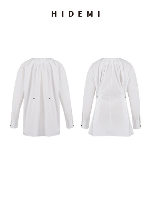 HIDEMI本期必入拉链褶皱廓形衬衫 黑色/白色 商品图13