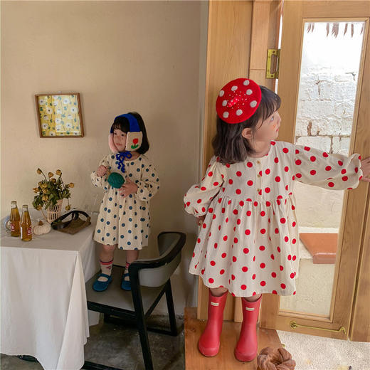 【母婴】新款连衣裙女童时尚韩版波点裙长袖可爱圆点裙子 商品图2