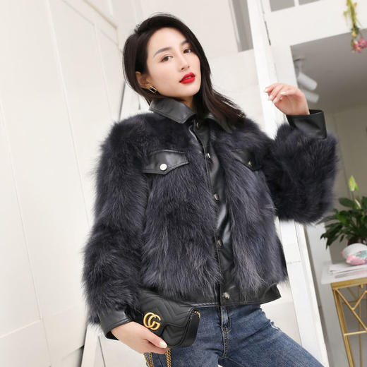 【服饰鞋包】女新款真毛海宁狐狸貉子皮草外套短款机车服网红同款年轻韩 商品图7
