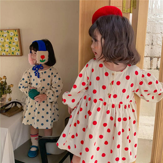 【母婴】新款连衣裙女童时尚韩版波点裙长袖可爱圆点裙子 商品图0